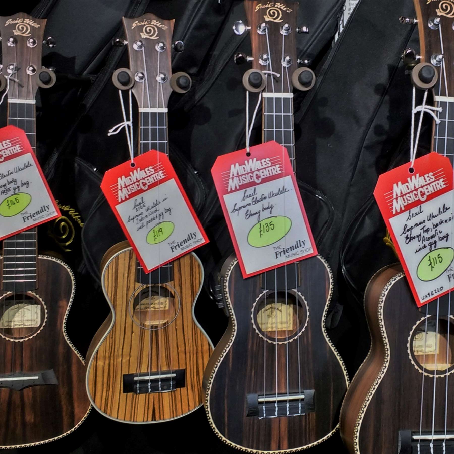 Banjo and ukelele display